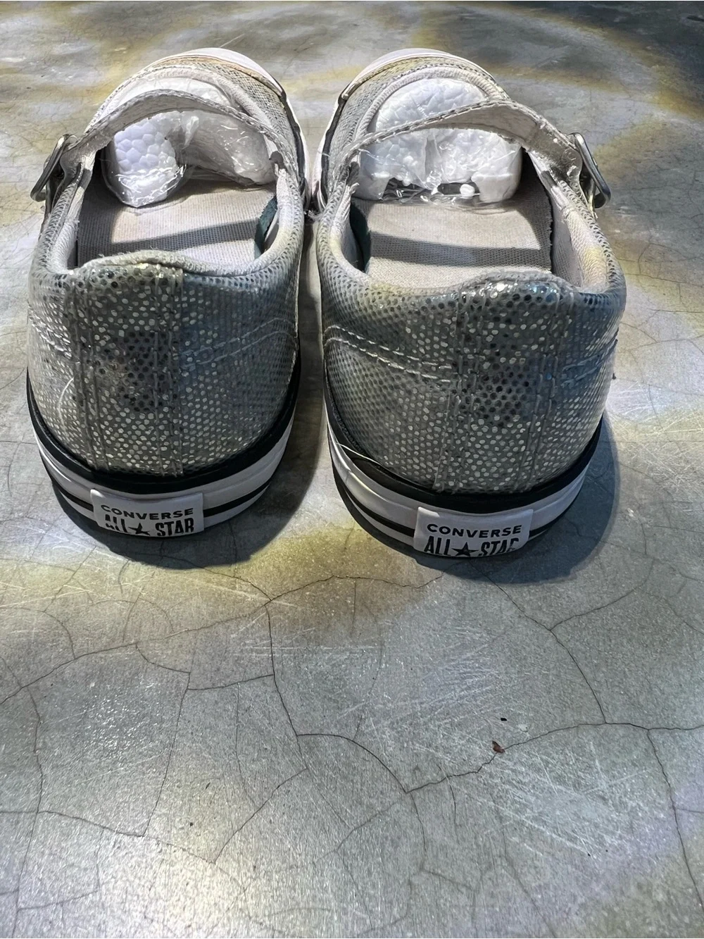 Converse Chuck Taylor All Star Youth Size 2 Grey/Silver Dainty Mary Janes